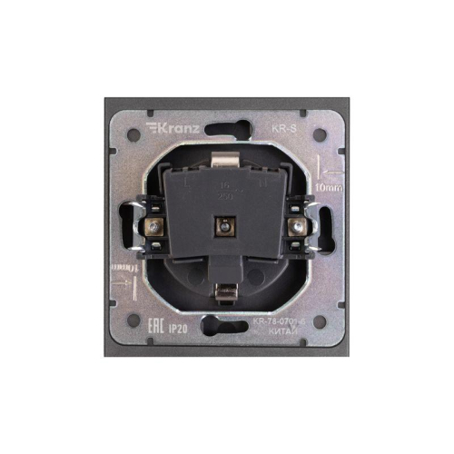 Розетка 1-м СП STRONG MIELE 16А с заземл. защ. шторки графит Kranz KR-78-0701-6 фото 3