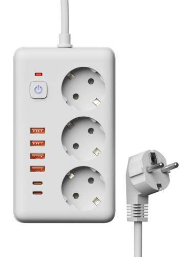 Удлинитель с сетевым фильтром 3х3м 10А 4USB + 2USBC 2500Вт ПВС 3х1 прямоуг. бел. КОСМОС FKsm3m-3gPF(W)USB фото 2