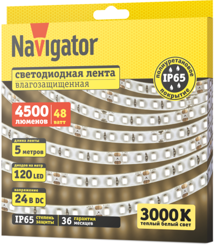 Лента светодиодная 95 308 NLS-2835WW120-9.6-IP65-24V (уп.5м) Navigator 95308 фото 2