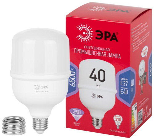Лампа светодиодная высокомощная RED LINE LED POWER T100-40W-6500-E27/E40 R 40Вт Т100 колокол 6500 холод. бел. E27/E40 (переходник в компл.) 3900лм Эра Б0063844