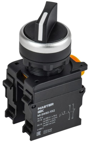 Переключатель 2 полож. 1НО+1НЗ черн. MASTER IEK MI-SW60-11X2-3-24-2-K02 Переключатель 2 полож. 1НО+1НЗ черн. MASTER IEK MI-SW60-11X2-3-24-2-K02
