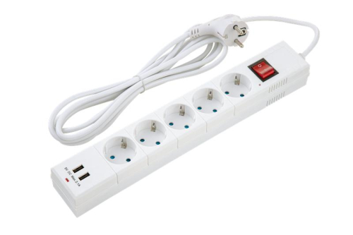 Фильтр сетевой 5х3м с/з со шторками ПВС 3 IP075 2USB 2200Вт 10А бел. Duwi 32592 5 фото 2