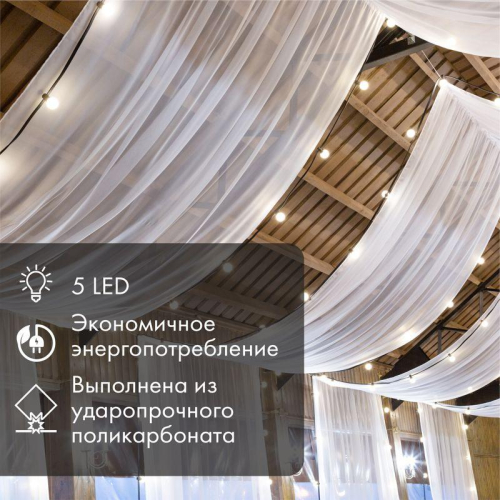 Лампа светодиодная 2Вт шар d45 5LED тепл. бел. E27 Neon-Night 405-116 фото 2