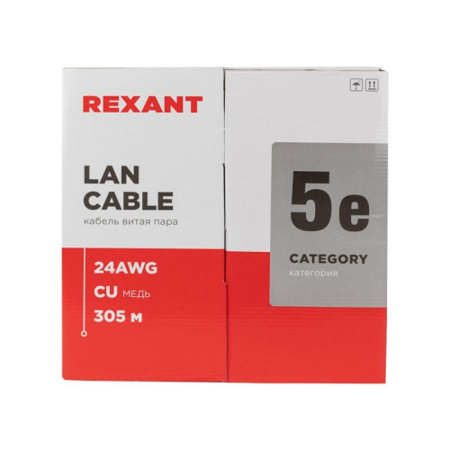 Кабель витая пара U/UTP кат.5E 4х2х24AWG CU LSZH нг(А)-HF INDOOR SOLID сер. (305м) Rexant 01-0069 фото 3 Кабель витая пара U/UTP кат.5E 4х2х24AWG CU LSZH нг(А)-HF INDOOR SOLID сер. (305м) Rexant 01-0069 фото 3
