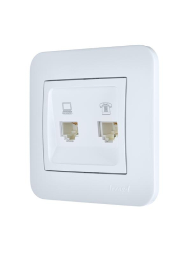 Розетка компьютерная+телефонная 2-м СП ASTI RJ45 + RJ11 в сборе бел. LEZARD 7081-0202-143 фото 4