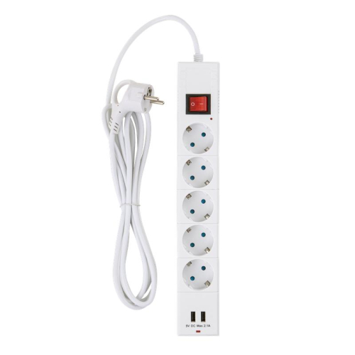 Фильтр сетевой 5х3м с/з со шторками ПВС 3 IP075 2USB 2200Вт 10А бел. Duwi 32592 5 фото 3