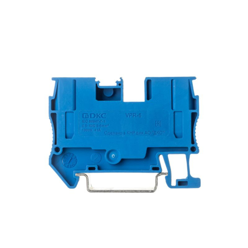 Клемма проходная зажим push-in 2 точки подключения 6кв.мм син. DKC VPR-6-BU фото 2