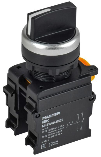 Переключатель 2 полож. 1НО+1НЗ возвратный черн. MASTER IEK MI-SW60-11X22-3-24-2-K02 Переключатель 2 полож. 1НО+1НЗ возвратный черн. MASTER IEK MI-SW60-11X22-3-24-2-K02
