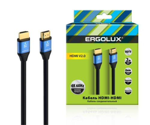 Кабель видео HDMI-HDMI ELX-VC01-HDMI 4К 60Гц 2м PVC+металл коробка черн. Ergolux 15299