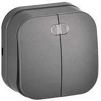 Выключатель 2-кл. ОП GLORY ВС20-2-1-ХСм 10А с индикацией сталь матов. IEK EVH21-K46M-10