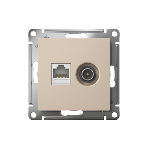 Розетка компьютерная + телевизионная 2-м СП AtlasDesign RJ45 кат.5E + TV механизм песочн. SE ATN001289 фото 2