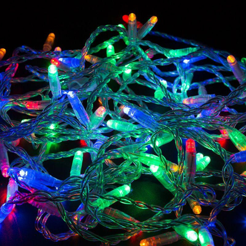 Гирлянда светодиодная "Нить" 10м 100LED мультиколор 10Вт 230В IP65 постоян. свечение провод ПВХ прозр. (нужен шнур питания 303-500-1) Neon-Night 305-189