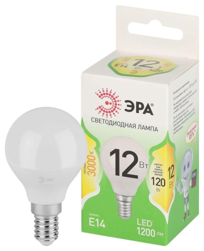 Лампа светодиодная GREEN LINE P45-12W-830-E14 GL 12Вт шар 3000К свет тепл. E14 Эра Б0067042