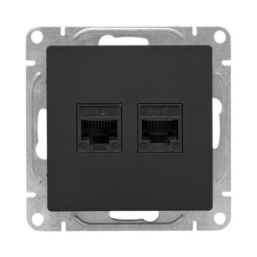 Розетка компьютерная 2-м СП Эпика RJ45 кат.5 механизм черн. EKF UP1-SOB-2RJ45-5 фото 2