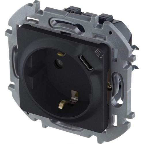 Розетка 1-м СП Inspiria 16А IP20 250В 2P+E немецк. стандарт с заряд. устройством USB тип C 1.5А 5В механизм антрацит IEK 673773 фото 3