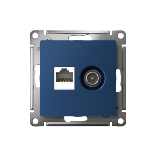 Розетка компьютерная + телевизионная 2-м СП AtlasDesign RJ45 кат.5E + TV механизм аквамарин SE ATN001189 фото 2