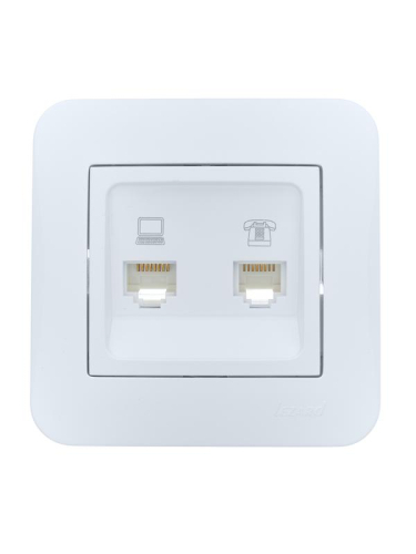 Розетка компьютерная+телефонная 2-м СП ASTI RJ45 + RJ11 в сборе бел. LEZARD 7081-0202-143