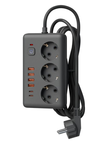 Удлинитель с сетевым фильтром 3х1.5м 10А 4USB + 2USBC 2500Вт ПВС 3х1 прямоуг. черн. КОСМОС FKsm1.5m-3gPF(B)USB фото 5