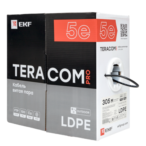 Кабель витая пара F/UTP кат.5E 4 пары 24 AWG solid внешн. LDPE черн. (м) TERACOM PRO EKF TRP-5EFTP-04PE-BK-OUT3 фото 4