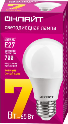 Лампа светодиодная 71 647 OLL-A60-7-230-2.7K-E27 7Вт грушевидная 2700К тепл. бел. E27 700лм 176-264В ОНЛАЙТ 71647 фото 2