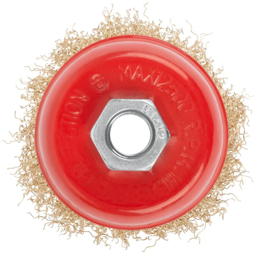 Корщетка чашечная гайка М14 стальная латунированная волнистая проволока 75мм КУРС 39037 фото 4