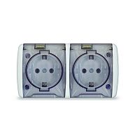 Розетка 2-м ОП Клио 16А IP54 с заземл. с прозр. крышкой бел. Universal К2232