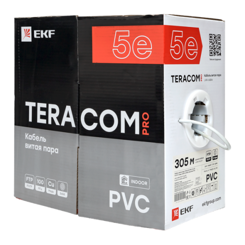 Кабель витая пара F/UTP кат.5E 4 пары 24 AWG solid PVC сер. (м) TERACOM PRO EKF TRP-5EFTP-04PVC-GY-IN3 фото 4