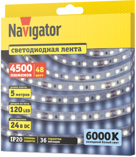 Лента светодиодная 95 296 NLS-2835CW120-9.6-IP20-24V (уп.5м) Navigator 95296 фото 2