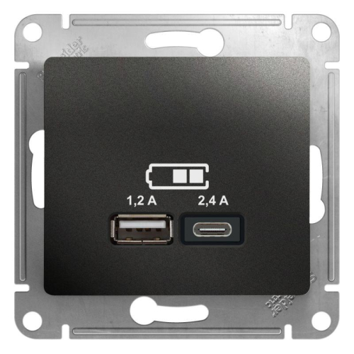 Розетка USB Glossa тип A+C 5В/2.4А 2х5В/1.2А механизм антрацит SE GSL000739