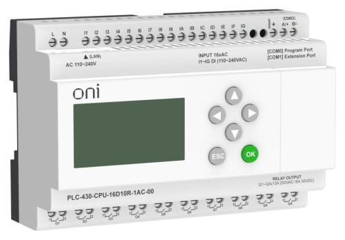 Модуль ЦПУ ПЛК 430 16 DI 10 RO 220В AC с Ethernet портом с экраном ONI PLC-430-CPU-16D10R-1AC-00 фото 7
