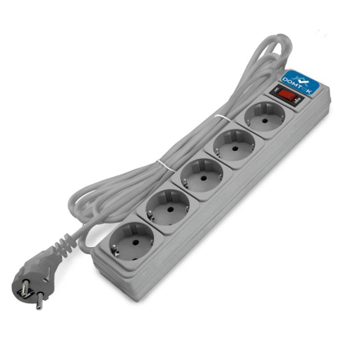 Удлинитель с сетевым фильтром 5х5м с заземл 10А IP20 2.2кВт ПВС 3х1 с выкл. сер. DOMTOK 2534 Удлинитель с сетевым фильтром 5х5м с заземл 10А IP20 2.2кВт ПВС 3х1 с выкл. сер. DOMTOK 2534