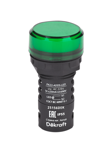 Лампа коммутационная ADDS ЛК-22 d22 220В AC IP55 LED зел. DEKraft 25156DEK Лампа коммутационная ADDS ЛК-22 d22 220В AC IP55 LED зел. DEKraft 25156DEK