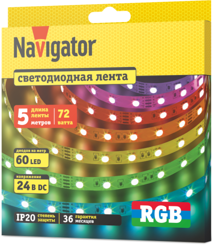 Лента светодиодная 95 313 NLS-5050RGB60-14.4-IP20-24V (уп.5м) Navigator 95313 фото 2