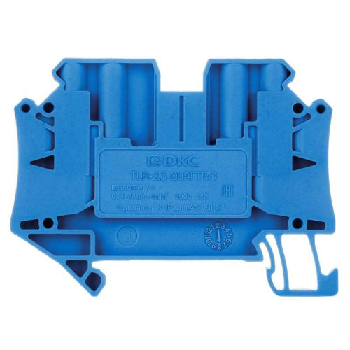 Клемма проходная винтовой зажим 4 точки подключения 2.5кв.мм син. DKC TUR-2.5-QUATTRO-BU фото 2