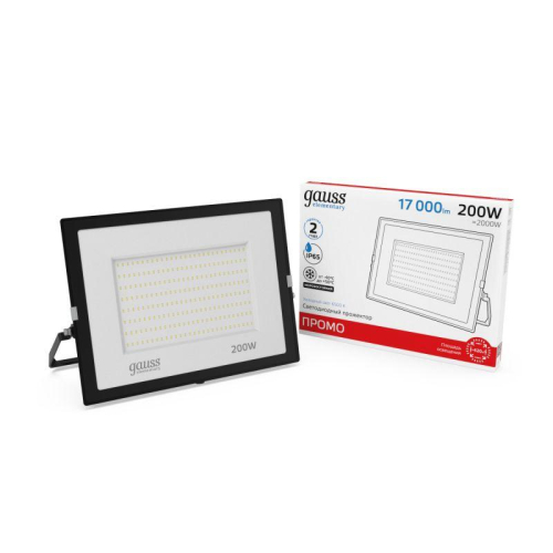 Прожектор светодиодный Elementary 200Вт IP65 6500К 17000лм PROMO G3 черн. GAUSS 613100200P фото 2