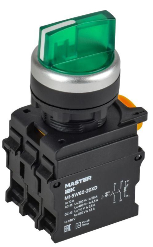 Переключатель 3 полож. 2НЗ с подсветкой зел. MASTER IEK MI-SW60-20XD-4-14-3-K06 Переключатель 3 полож. 2НЗ с подсветкой зел. MASTER IEK MI-SW60-20XD-4-14-3-K06