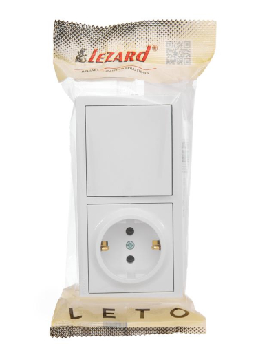 Блок ОП LETO (1-кл. выключатель + 1-м розетка с заземл.) горизонт. бел. LEZARD 752-0200-170BAP фото 2
