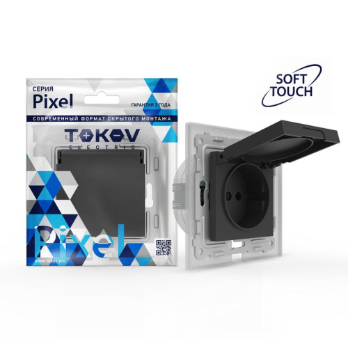 Розетка 1-м СП Pixel IP44 с заземл. с крышкой механизм карбон TOKOV ELECTRIC TKE-PX-R1ZSW1-C14-IP44 Розетка 1-м СП Pixel IP44 с заземл. с крышкой механизм карбон TOKOV ELECTRIC TKE-PX-R1ZSW1-C14-IP44