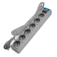 Удлинитель с сетевым фильтром 6х1.8м с заземл 10А IP20 2.2кВт ПВС 3х1 с выкл. сер. DOMTOK 2518