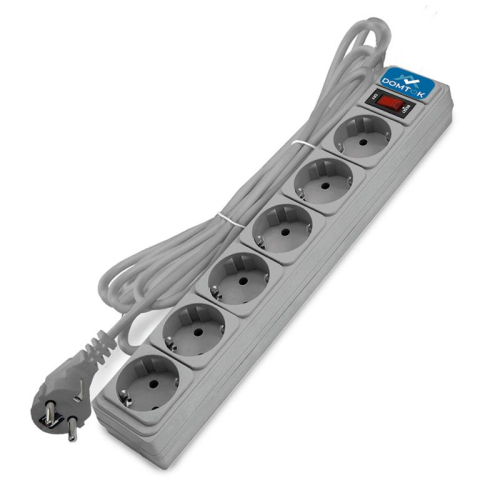 Удлинитель с сетевым фильтром 6х1.8м с заземл 10А IP20 2.2кВт ПВС 3х1 с выкл. сер. DOMTOK 2518 Удлинитель с сетевым фильтром 6х1.8м с заземл 10А IP20 2.2кВт ПВС 3х1 с выкл. сер. DOMTOK 2518