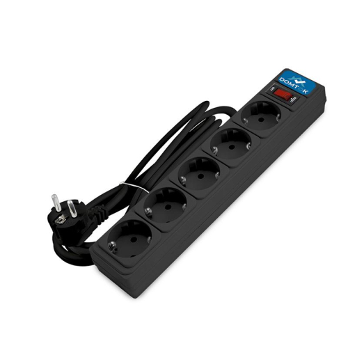 Удлинитель с сетевым фильтром 5х3м с заземл 10А IP20 2.2кВт ПВС 3х1 с выкл. черн. DOMTOK 2538 Удлинитель с сетевым фильтром 5х3м с заземл 10А IP20 2.2кВт ПВС 3х1 с выкл. черн. DOMTOK 2538