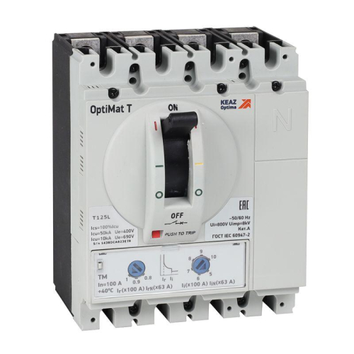Выключатель автоматический OptiMat T125L TM 50A 4P КЭАЗ 355747 Выключатель автоматический OptiMat T125L TM 50A 4P КЭАЗ 355747