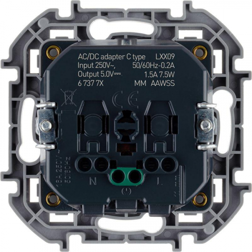 Розетка 1-м СП Inspiria 16А IP20 250В 2P+E немецк. стандарт с заряд. устройством USB тип C 1.5А 5В механизм антрацит Leg 673773 фото 3