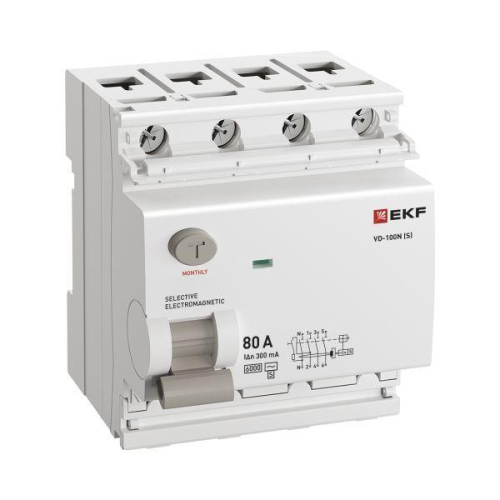 Выключатель дифференциального тока 4п 80А 300мА тип AC 6кА ВД-100N (S) электромех. PROxima EKF E1046MS80300 фото 3