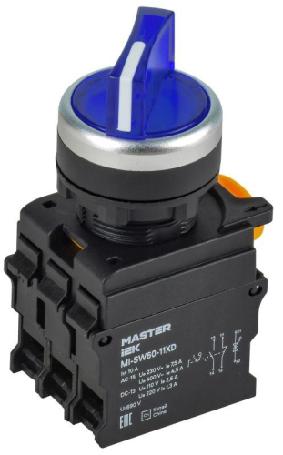 Переключатель 2 полож. 1НО+1НЗ с подсветкой син. MASTER IEK MI-SW60-11XD-3-14-2-K07 Переключатель 2 полож. 1НО+1НЗ с подсветкой син. MASTER IEK MI-SW60-11XD-3-14-2-K07