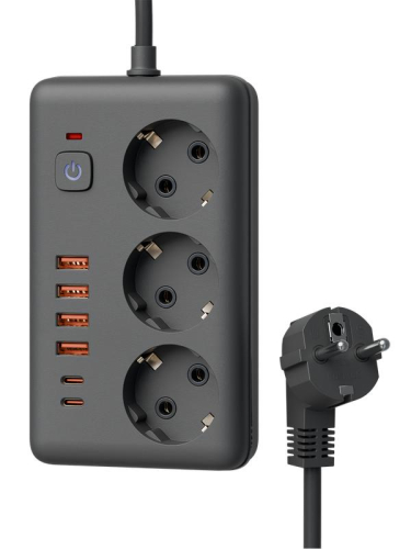 Удлинитель с сетевым фильтром 3х1.5м 10А 4USB + 2USBC 2500Вт ПВС 3х1 прямоуг. черн. КОСМОС FKsm1.5m-3gPF(B)USB фото 2