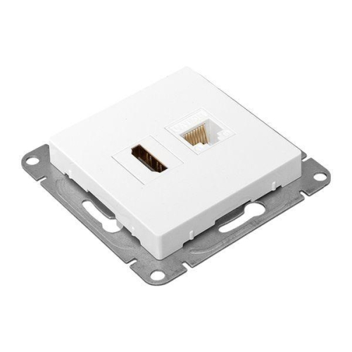 Розетка СП Эпика HDMI + RJ45 кат.5 механизм бел. EKF UP1-SOW-HDMI+RJ45 фото 5