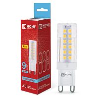 Лампа светодиодная LED-JCD 9Вт капсульная прозрачная 6500К холод. бел. G9 860лм 230В IN HOME 4690612036403