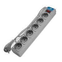 Удлинитель с сетевым фильтром 6х5м с заземл 10А IP20 2.2кВт ПВС 3х1 с выкл. сер. DOMTOK 2520