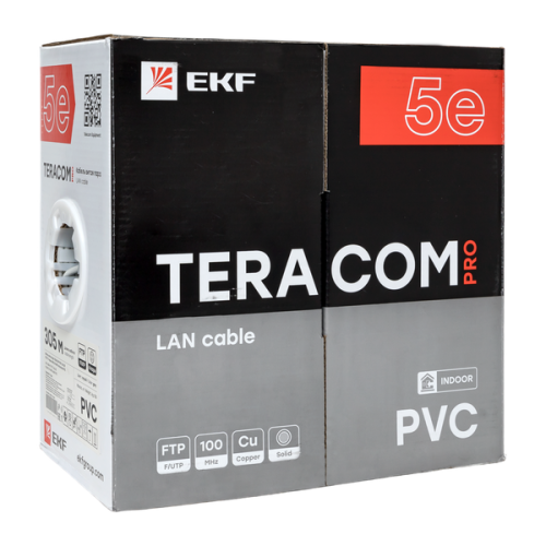 Кабель витая пара F/UTP кат.5E 4 пары 24 AWG solid PVC сер. (м) TERACOM PRO EKF TRP-5EFTP-04PVC-GY-IN3 фото 3